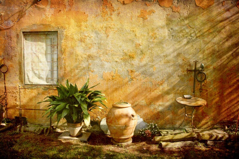 Artistic work of my own in retro style - Postcard from Italy. - Country garden - Tuscany. Artistic work of my own in retro style - Postcard from Italy. - Country garden - Tuscany.