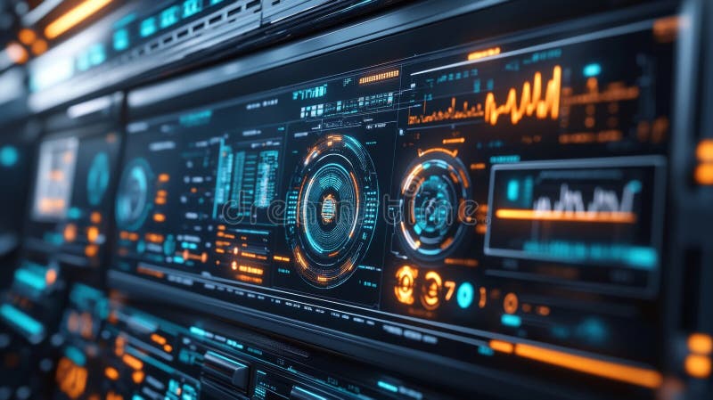 сетевая панель управления hightech с цифровыми дисплеями стоковая фотография rf