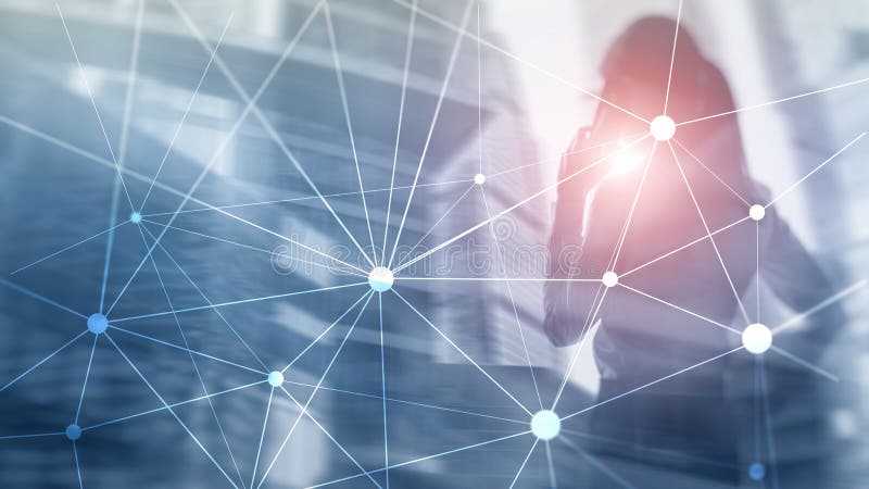 Сеть Blockchain на запачканной предпосылке небоскребов r стоковая фотография Сеть Blockchain на запачканной предпосылке небоскребов r стоковая фотография