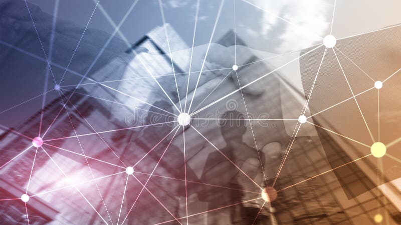 Сеть Blockchain на запачканной предпосылке небоскребов Финансовая концепция технологии и связи иллюстрация вектора Сеть Blockchain на запачканной предпосылке небоскребов Финансовая концепция технологии и связи иллюстрация вектора