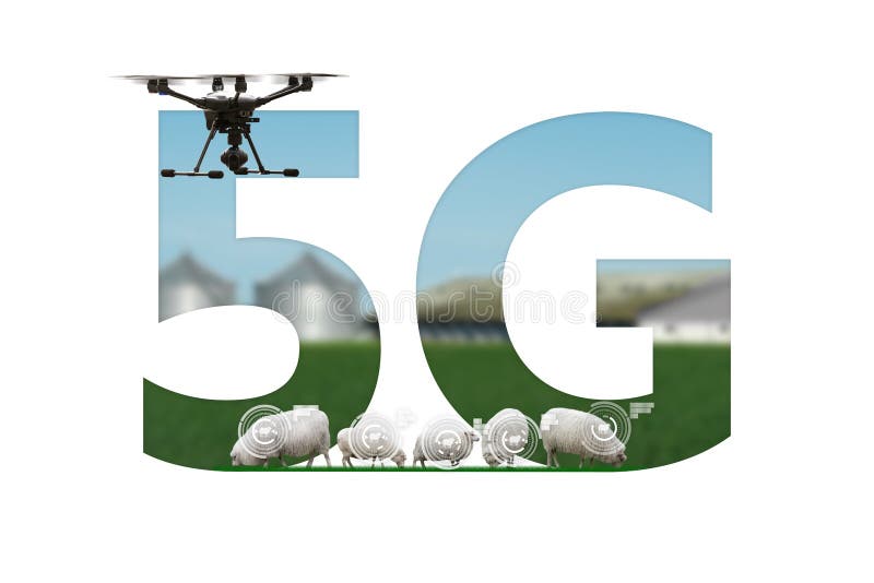 Сеть 5g беспилотных летательных аппаратов для контроля стоковая фотография rf
