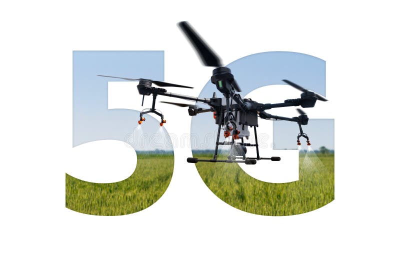 Сеть 5g беспилотных летательных аппаратов для контроля стоковая фотография rf