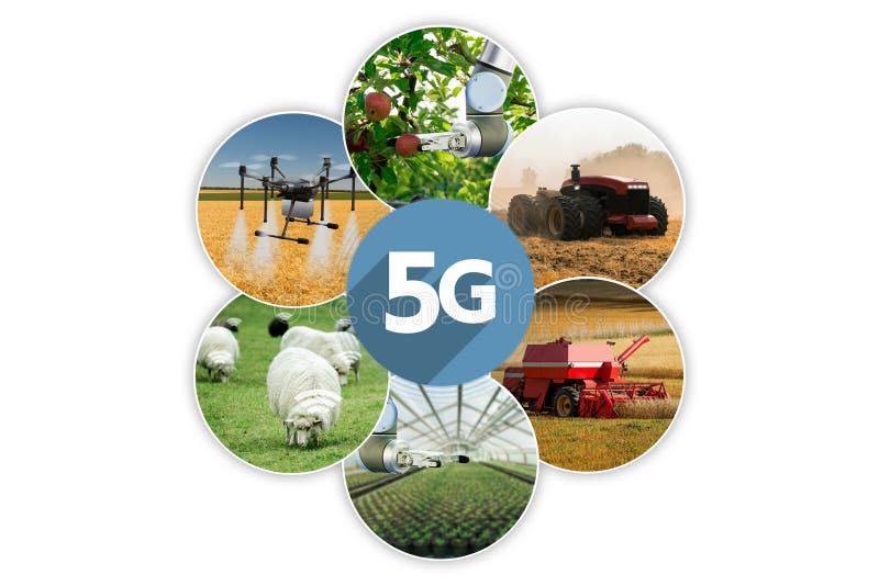 Сеть 5g фермы для контроля умной стоковые изображения rf