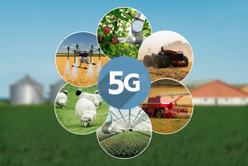 Сеть 5g фермы для контроля умной стоковое изображение rf