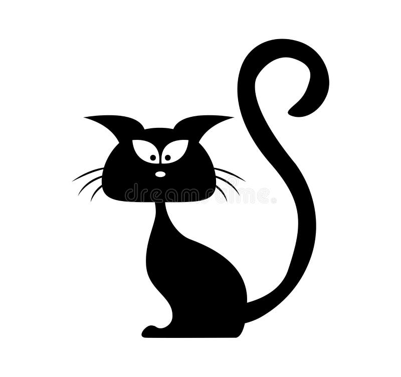 Силуэт вектора черного кота хеллоуина Иллюстрация clipart шаржа на белой предпосылке иллюстрация вектора