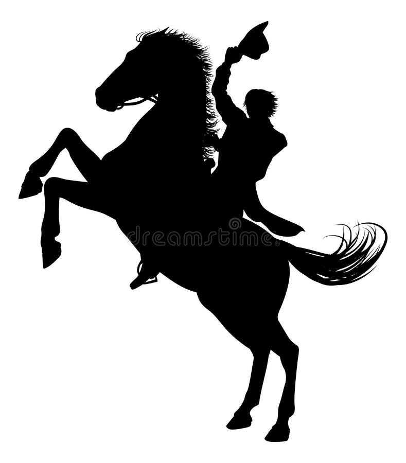 A cowboy riding a horse in silhouette waving hat in the air. A cowboy riding a horse in silhouette waving hat in the air