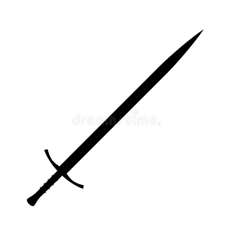 Knight sword icon silhouette isolated on white background. Steel arms, medieval weapon. Vector illustration. Knight sword icon silhouette isolated on white background. Steel arms, medieval weapon. Vector illustration.