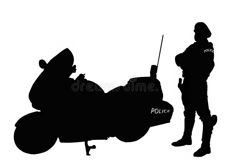 Policeman biker beside his bike (Silhouette). Policeman biker beside his bike (Silhouette)