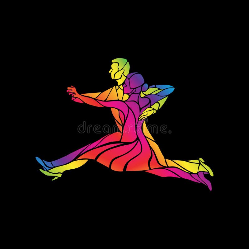 Силуэты танца ballroom пар танцев. Quickstep. Пестротканый подробный силуэт вектора танцоров ballroom. бесплатная иллюстрация