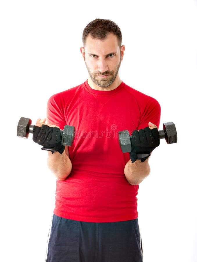 Сильный человек делая гимнастику exercize с весами стоковое изображение rf Сильный человек делая гимнастику exercize с весами стоковое изображение rf