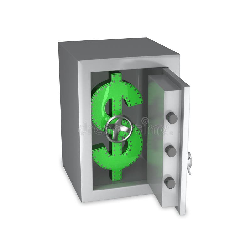 Dollar symbol of steel in a safe isolated on white. Dollar symbol of steel in a safe isolated on white