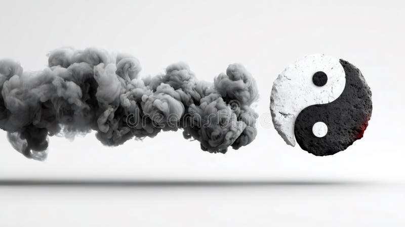 Символ камня Иньян с закручивающимся темным дымом, символизирующим естественное равновесие и контрастные элементарные энергии бесплатная иллюстрация