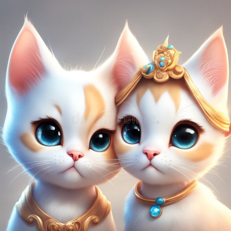 симпатичная пара кошек играет иконка мультфильма бесплатная иллюстрация