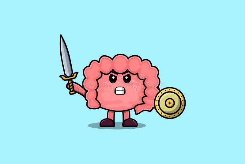 симпатичный персонаж мультфильма, держащий меч иллюстрация штока