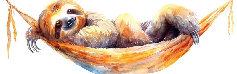 симпатичный расслабляющий ленив в акварели гамака рисунок для логотипа или футболки изолирован на белом фоне иллюстрация вектора