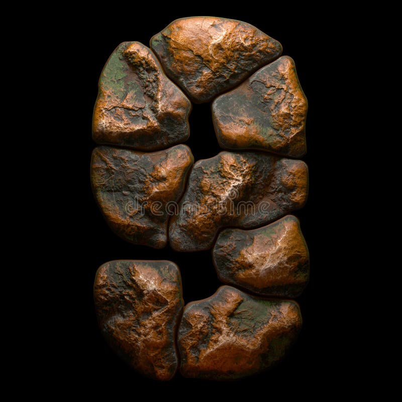 Скалистый 9. Шрифт камня в изоляции на черном фоне 3d бесплатная иллюстрация
