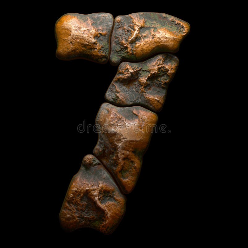 Скалистый 7. Шрифт камня в изоляции на черном фоне 3d иллюстрация штока