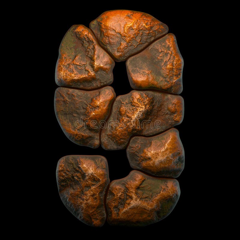 Скалистый 9. Шрифт камня в изоляции на черном фоне 3d бесплатная иллюстрация
