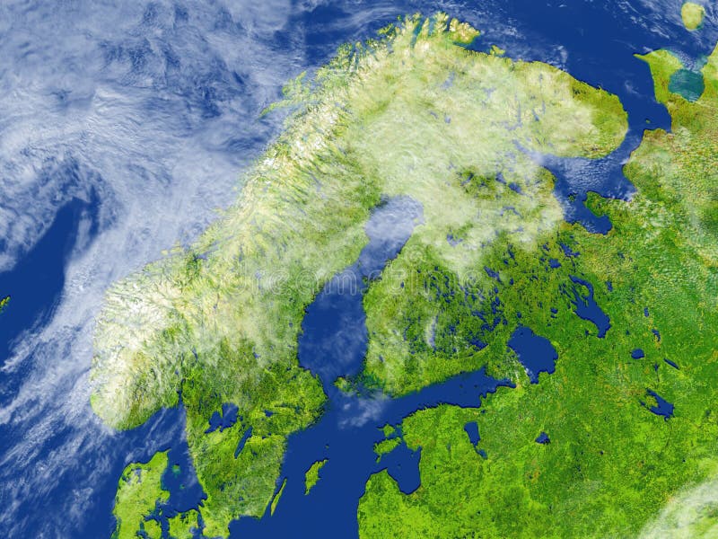Скандинавский полуостров на земле планеты Иллюстрация штока ...