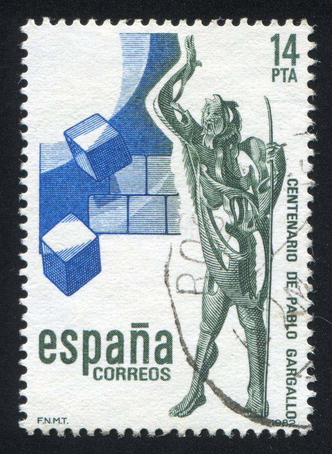 SPAIN - CIRCA 1982: stamp printed by Spain, shows Gran Profeta sculpture by Pablo Gargallo, circa 1982. SPAIN - CIRCA 1982: stamp printed by Spain, shows Gran Profeta sculpture by Pablo Gargallo, circa 1982