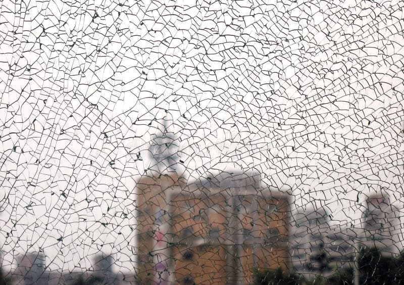 A view through a broken window made from safety glass. A view through a broken window made from safety glass