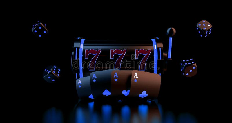 777-слотовый автомат, играющий в карты и кости. игра казино vegas. шанс удачи в азартных играх. иллюстрация штока