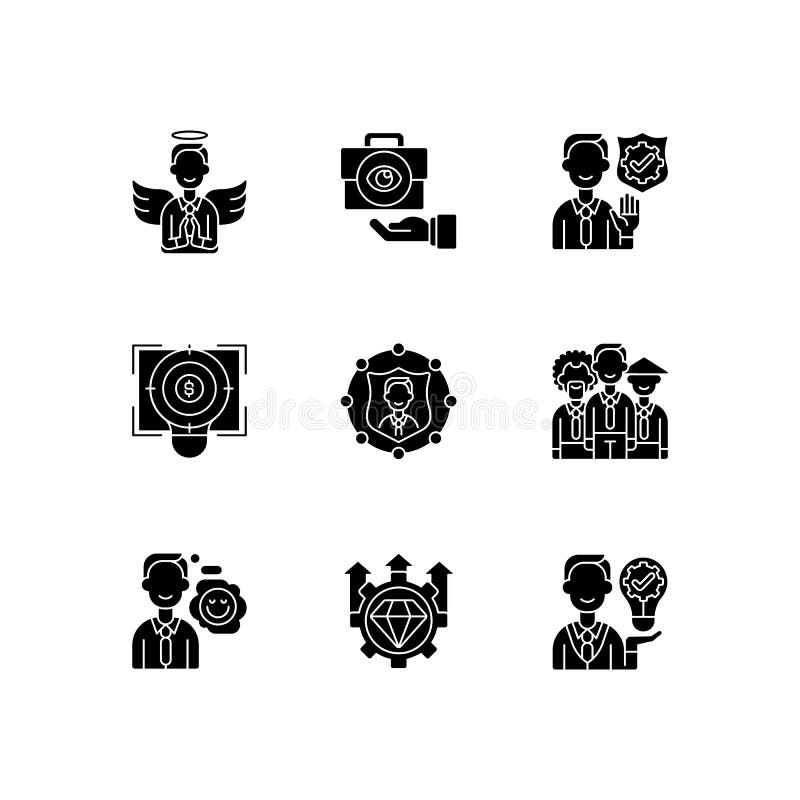 Служба со значками glyph целостности черными расположен на пробелы бесплатная иллюстрация