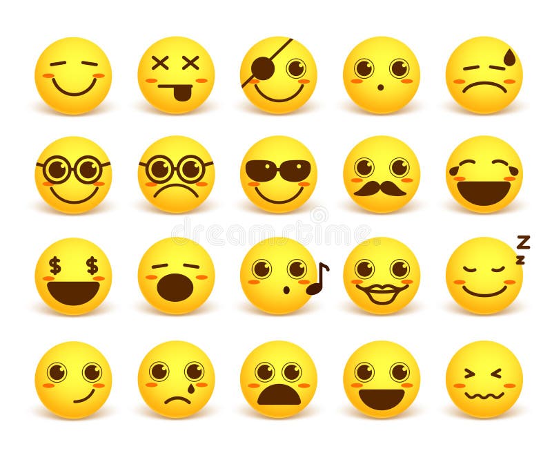 Смайлик вектора стороны Smiley милый установил с счастливыми выражениями лица иллюстрация вектора