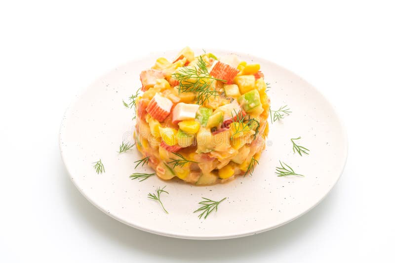 смешанный фруктовый салат с ручкой краба (яблоком, мозолью, папапайей стоковая фотография