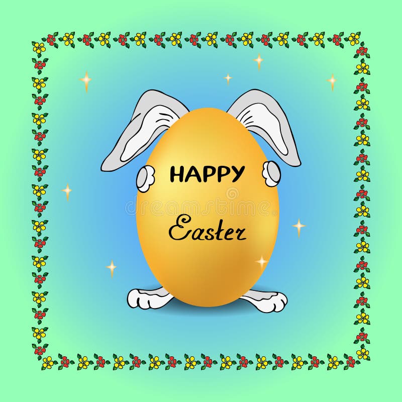 Смешной кролик на предпосылке звезд держит праздничное яйцо на праздн