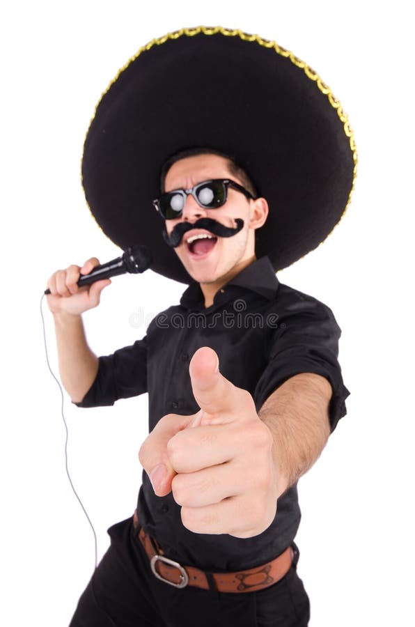 Смешной человек нося мексиканскую изолированную шляпу sombrero стоковая фотография rf Смешной человек нося мексиканскую изолированную шляпу sombrero стоковая фотография rf