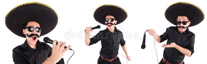 Смешной человек нося мексиканскую шляпу sombrero изолированную на белизне стоковое фото Смешной человек нося мексиканскую шляпу sombrero изолированную на белизне стоковое фото