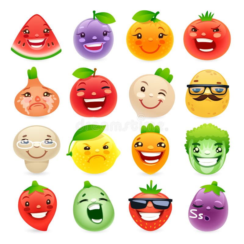 Смешные фрукты и овощи шаржа с различной