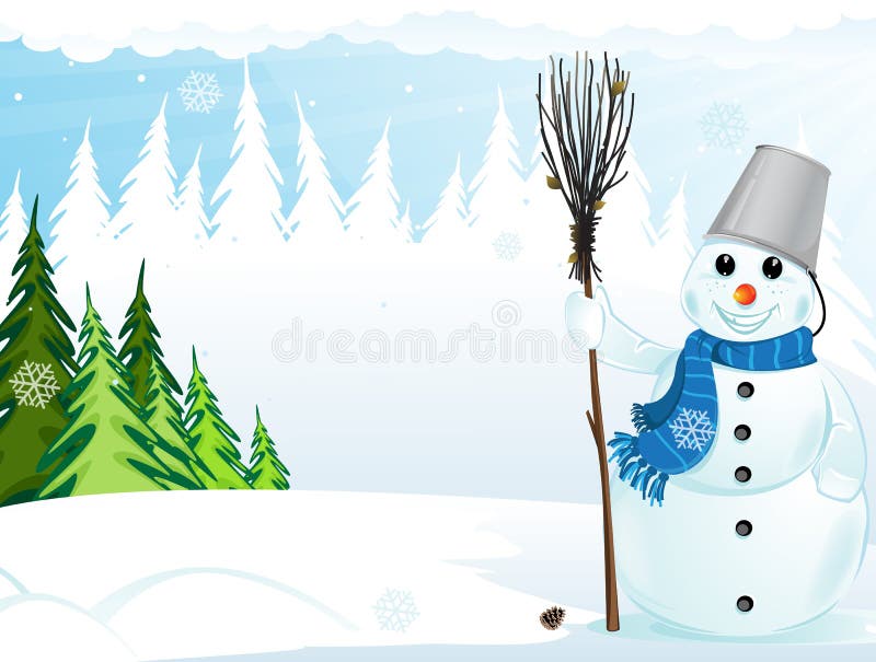 Снеговик с веником и ведром