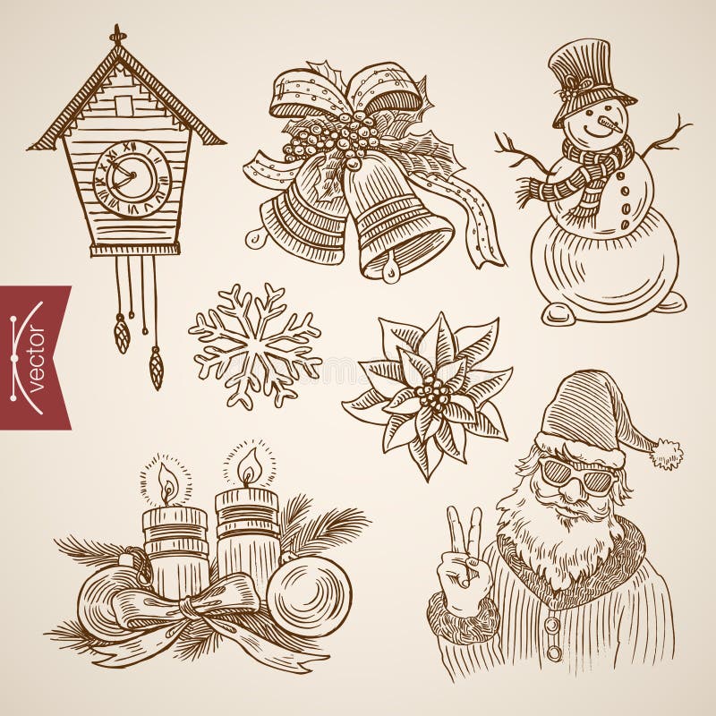 Снеговика santa Нового Года рождества вектор handdrawn смешного ретро бесплатная иллюстрация Снеговика santa Нового Года рождества вектор handdrawn смешного ретро бесплатная иллюстрация