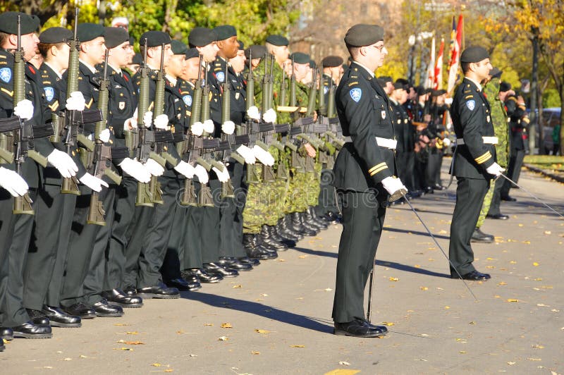 MONTREAL CANADA NOVEMBER 6 :Canadians soldiers in uniform for the remembrance Day on November 6, 2011, Montreal, Canada.The day was dedicated by King George V on 7-11-19 as a day of remembrance. MONTREAL CANADA NOVEMBER 6 :Canadians soldiers in uniform for the remembrance Day on November 6, 2011, Montreal, Canada.The day was dedicated by King George V on 7-11-19 as a day of remembrance.