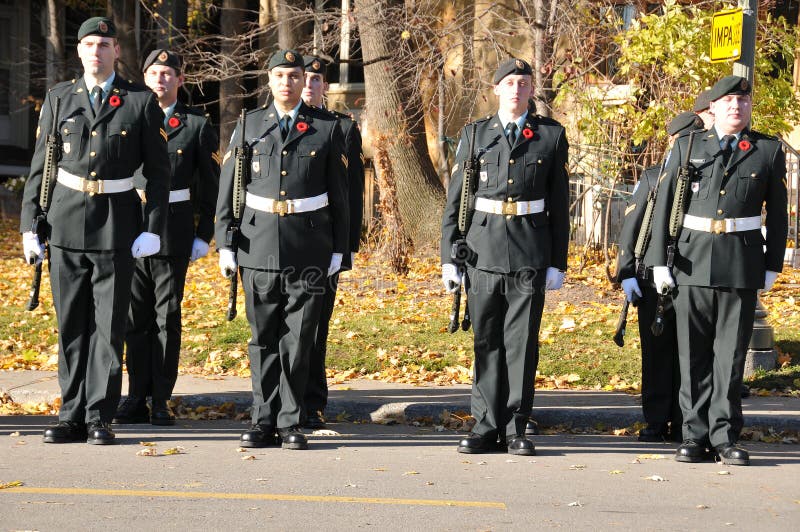 MONTREAL CANADA NOVEMBER 6 :Canadians soldiers in uniform for the remembrance Day on November 6, 2011, Montreal, Canada.The day was dedicated by King George V on 7-11-19 as a day of remembrance. MONTREAL CANADA NOVEMBER 6 :Canadians soldiers in uniform for the remembrance Day on November 6, 2011, Montreal, Canada.The day was dedicated by King George V on 7-11-19 as a day of remembrance.