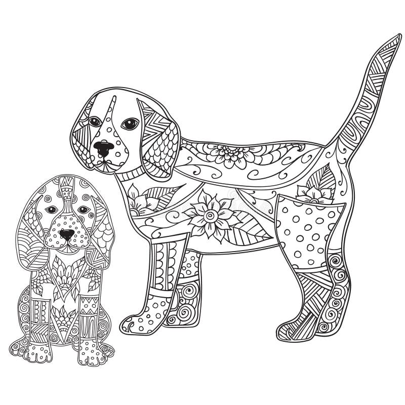 Dog Adult antistress or children coloring page. Hand drawn animal doodle. Sketch for tattoo, poster, print, t-shirt . Vector illustration. Dog Adult antistress or children coloring page. Hand drawn animal doodle. Sketch for tattoo, poster, print, t-shirt . Vector illustration
