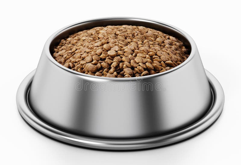 Dog food in steel bowl. 3D illustration. Dog food in steel bowl. 3D illustration.