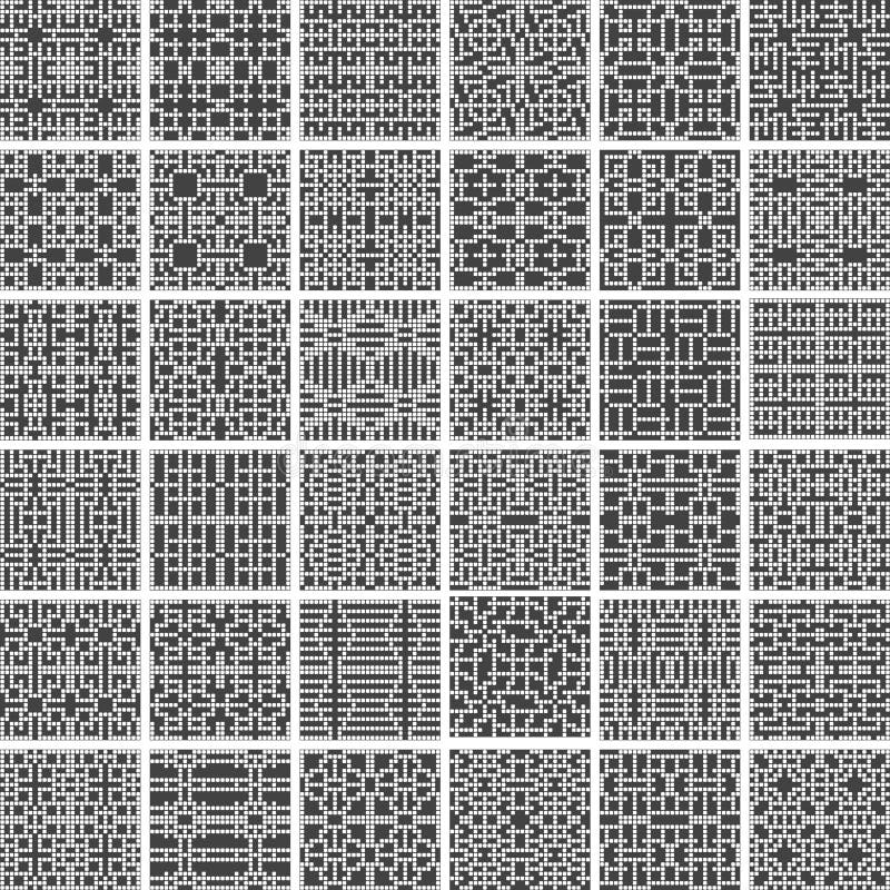 Собрание 36 геометрических greyscale однокрасочных безшовных картин сделанных округленных квадратных форм, иллюстрация вектора бесплатная иллюстрация Собрание 36 геометрических greyscale однокрасочных безшовных картин сделанных округленных квадратных форм, иллюстрация вектора бесплатная иллюстрация