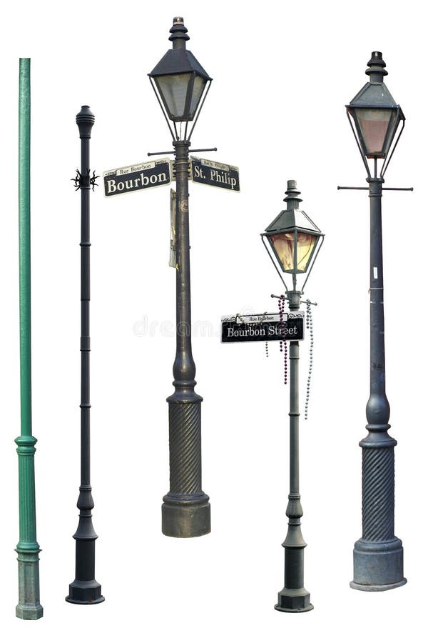 Classic Iconic New Orleans street light lamp collection isolated on white. Classic Iconic New Orleans street light lamp collection isolated on white