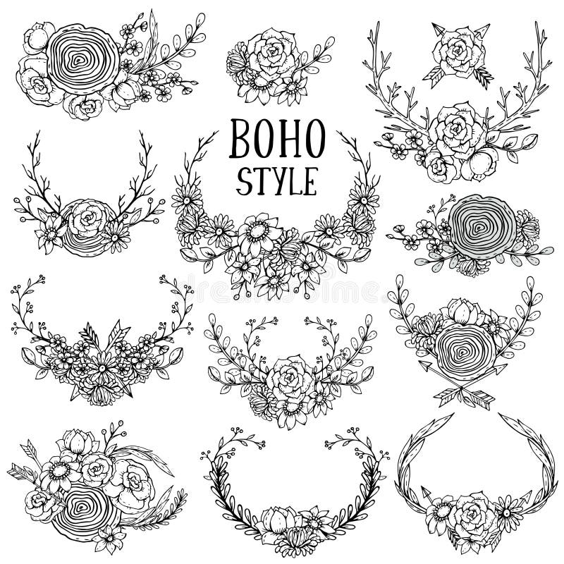 Собрание элементов нарисованных рукой флористических в стиле boho бесплатная иллюстрация Собрание элементов нарисованных рукой флористических в стиле boho бесплатная иллюстрация