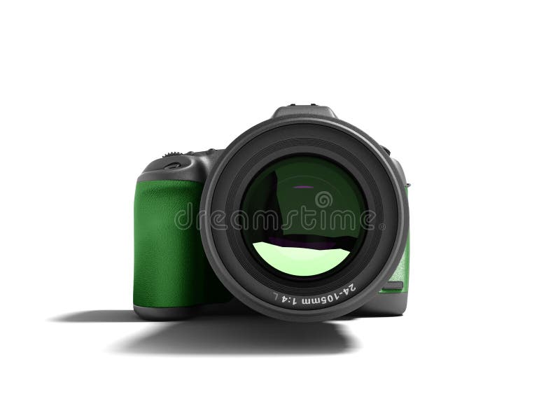 Современная зеленая профессиональная камера для фронта 3d фотографии природы иллюстрация штока
