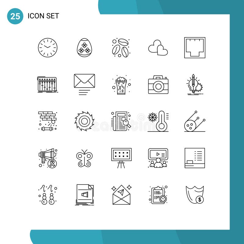25 Современных знаков символов значков пользовательского интерфейса для любви подключения к сети ethernet кофе