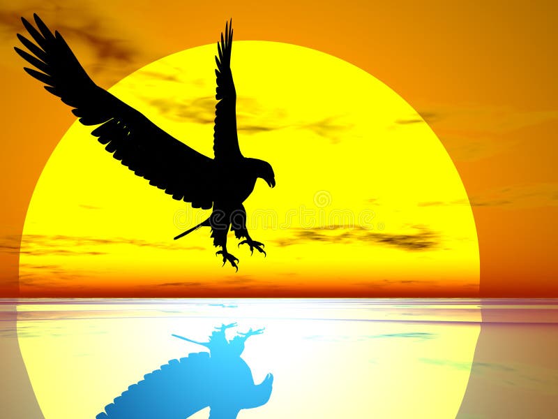 Silhouette of an eagle against the setting sun. Silhouette of an eagle against the setting sun