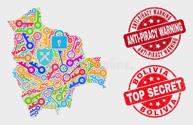 Состав карты Боливии уединения и уплотнения печати Анти--пиратства дистресса предупреждающего иллюстрация штока Состав карты Боливии уединения и уплотнения печати Анти--пиратства дистресса предупреждающего иллюстрация штока