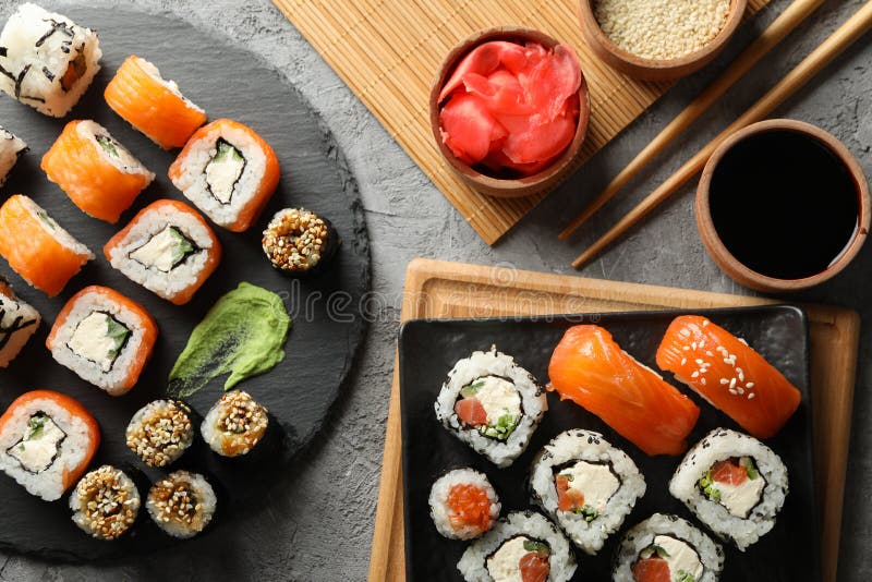 Состав с вкусными рулетами суши. Японцы стоковое фото