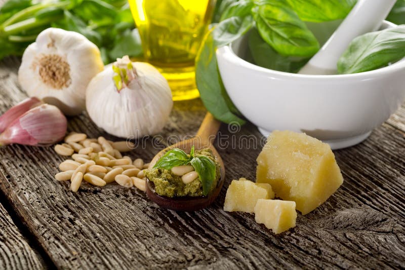 соус pesto ингридиентов стоковая фотография соус pesto ингридиентов стоковая фотография