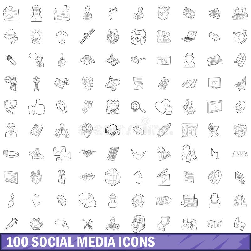 100 social media set in outline style for any design vector illustration. 100 social media set in outline style for any design vector illustration