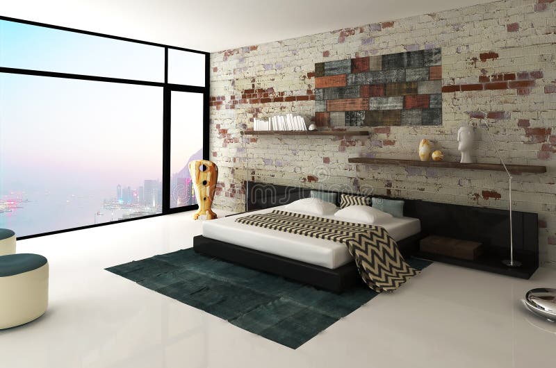 Interior design rendering of modern bedroom. Interior design rendering of modern bedroom